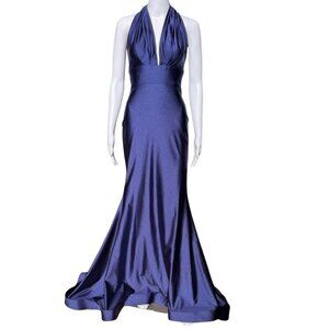Jessica Angel 573 Plunging Neck Cross Back Maxi Gown Cobalt Blue Size Small NWT